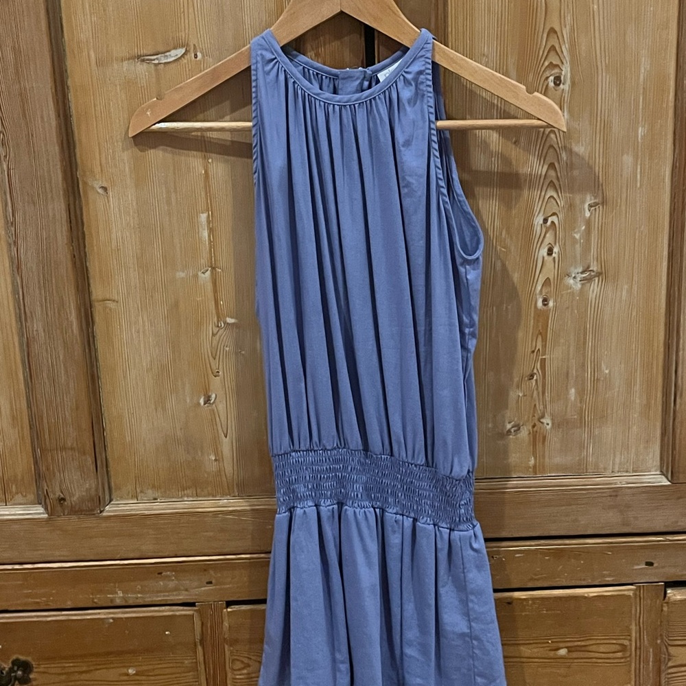 Blue Pleat Dress w/ smocked waist